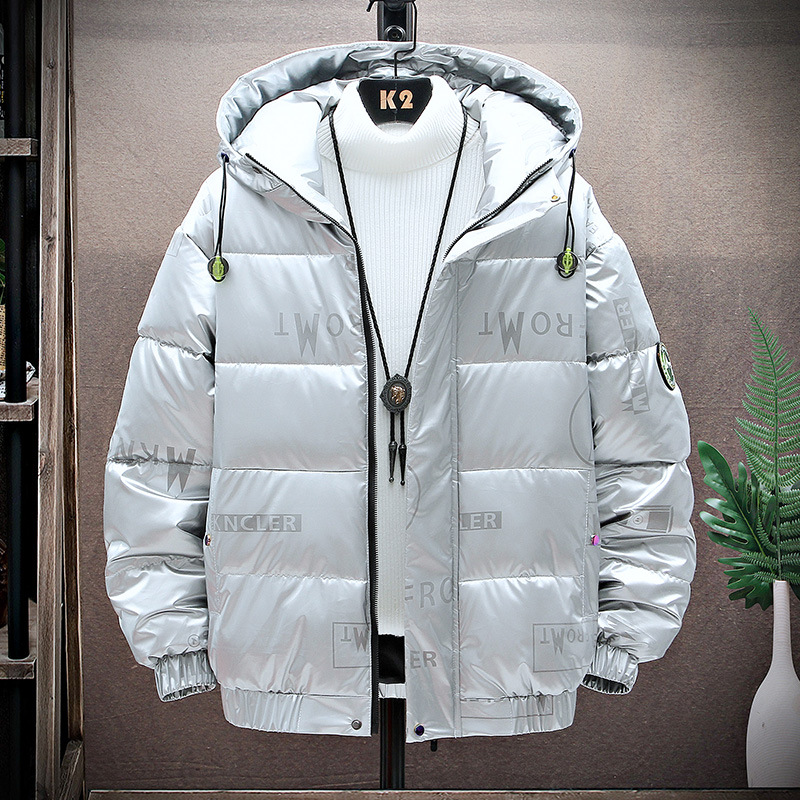 Invierno nuevo estilo coreano de moda engrosada abrigo de algodón acolchado abrigo cálido Marca de moda de cuero brillante con capucha abajo abrigo de algodón acolchado hombres 2023