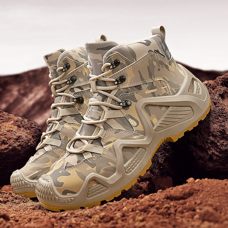 High-Top Men's Shoes, Autum Sports and Leisure, Breathable and Wear-Resistant, Outdoor Mountaineering, Non-Slip, Thick-Soled Workwear, Camouflage Martin Boots