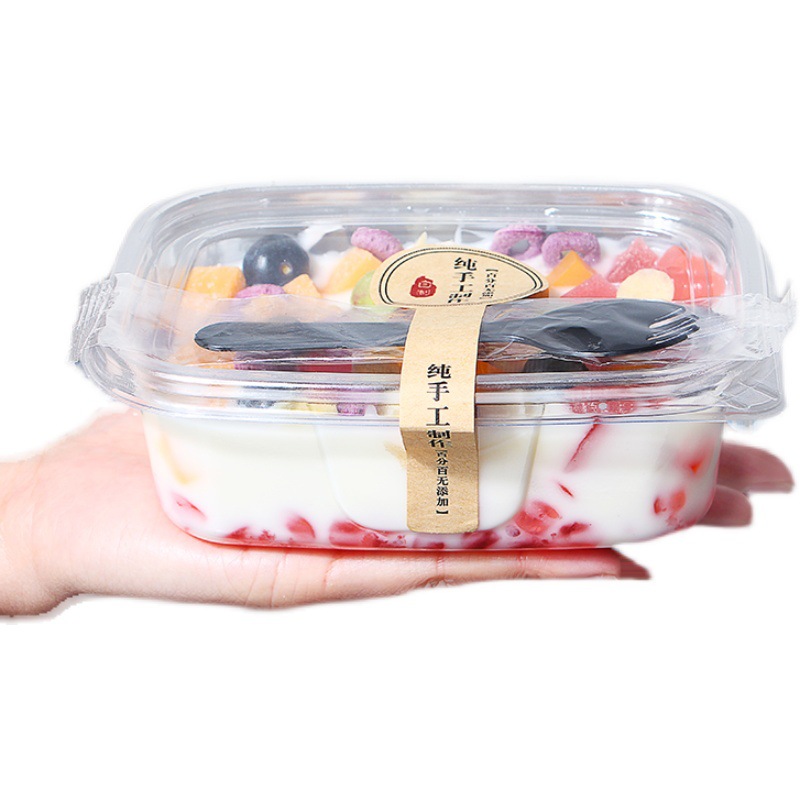 Caja de embalaje de fruta para llevar yogur comercial postre caja de embalaje de leche de soja PET desechable caja de pesca de fruta
