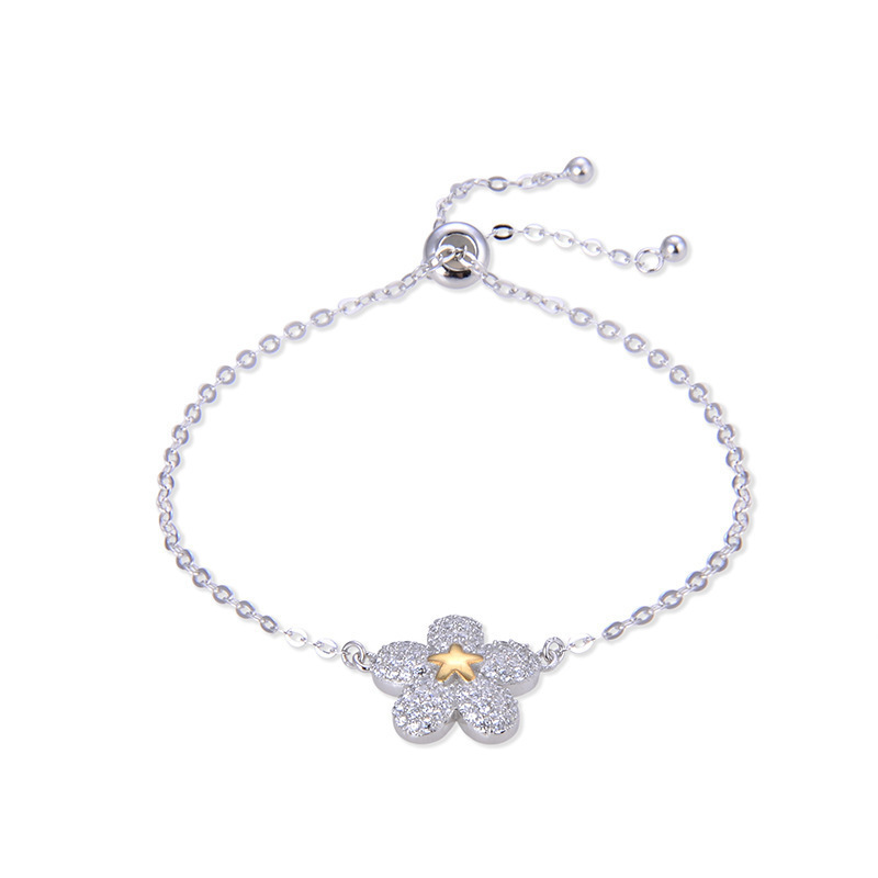 S925 plata esterlina diamantes pulsera de flores de ciruela esfera ajustable joyas de mano de moda suministro al por mayor un agente