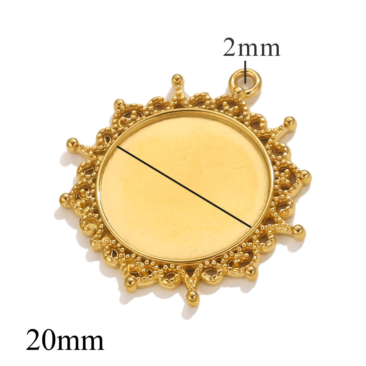 Accesorios de joyería DIY de acero inoxidable redondo tiempo gemas de encaje base 20mm colgante chapado al vacío manual