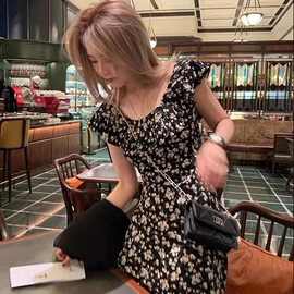 韩系复古时尚慵懒一整套针织格纹毛衣露背灰色外套开衫连衣裙套装