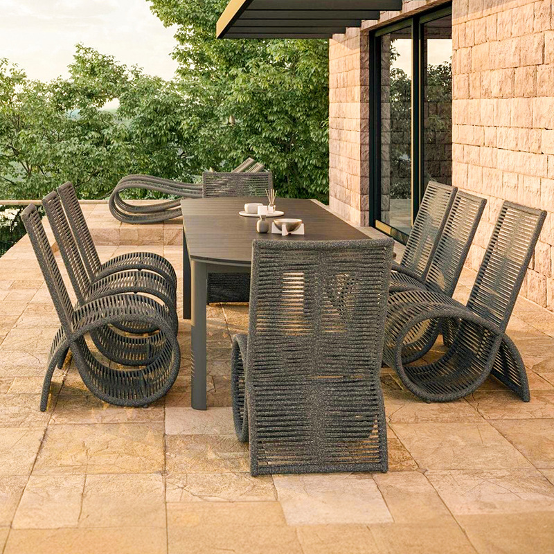 Mesa y silla al aire libre patio balcón protector solar impermeable ocio al aire libre silla de caña jardín mesa y silla nórdica combinación image 12