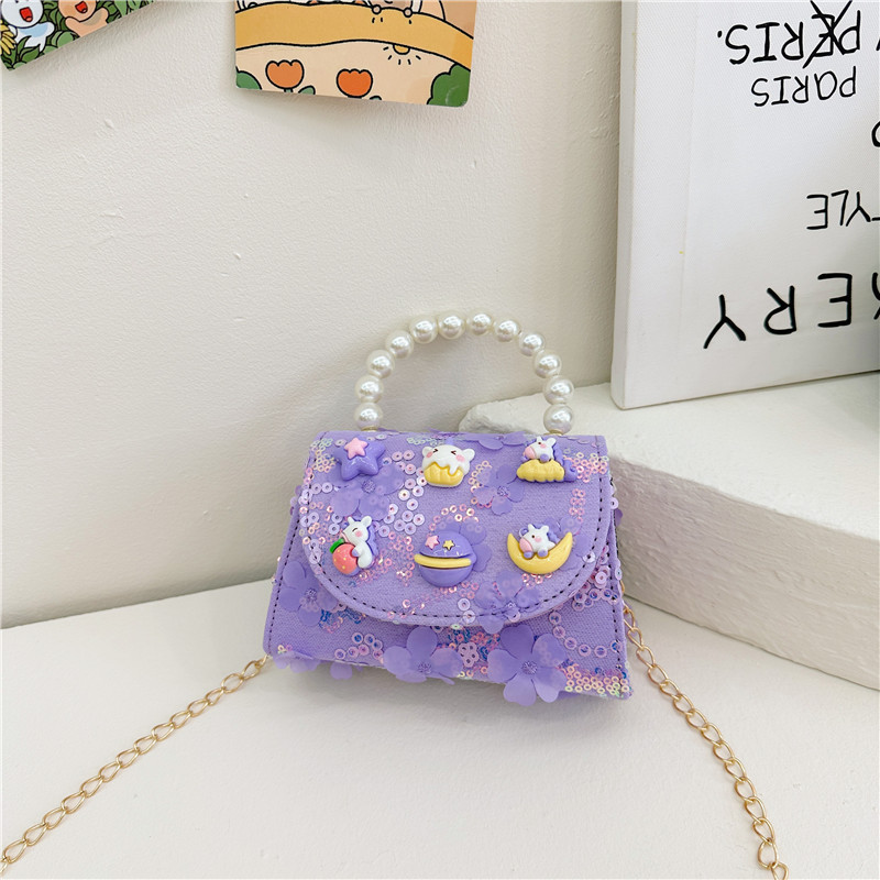 Nueva princesa de dibujos animados bolsos infantiles lindos bolsos de arco de moda chica perla bolsos de hombro