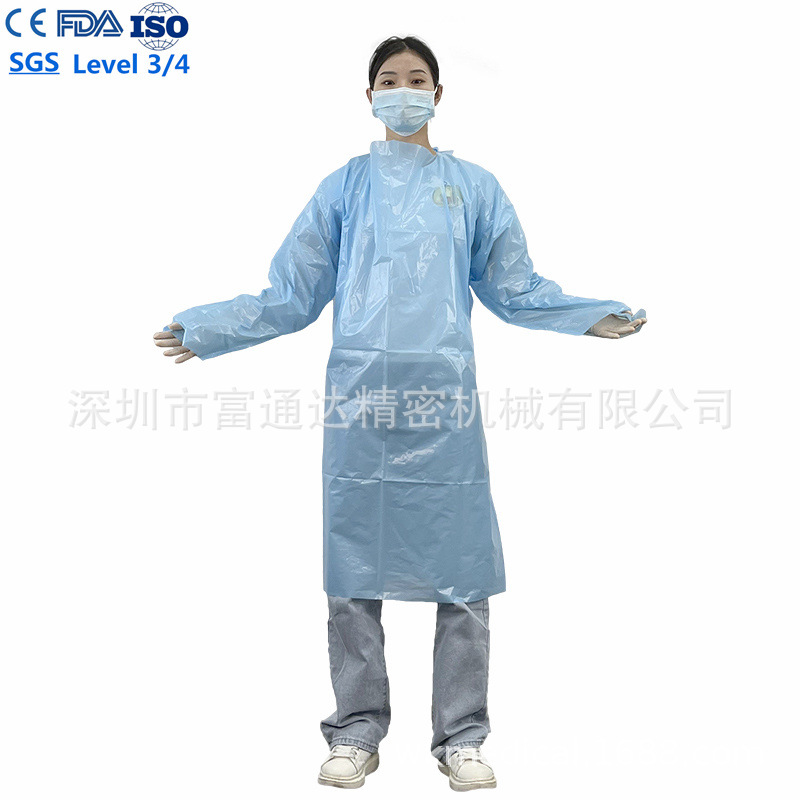 FDA 510K一次性CPE拇指扣塑料围裙CPE塑料手术隔离罩衣EN14325