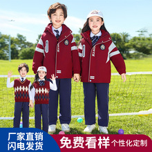英伦小学生校服套装秋冬新款三合一冲锋衣红色外套儿童幼儿园园服