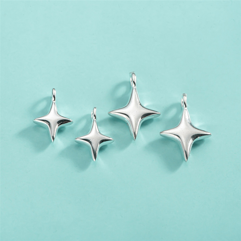 S925 Sterling Silver Electroplated Fine Craftsmanship Pendant Shining Star Four-Pointed Star Pendant DIY Handmade Beaded Bracelet Pendant S925 Sterling Silver Electroplated Fine Craftsmanship Pendant Shining Star Four-Pointed Star Pendant DIY Handmade Beaded Bracelet Pendant