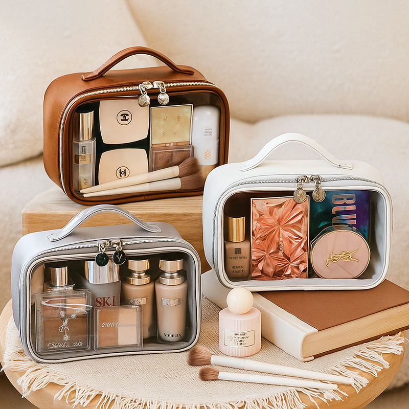 Bolsa cosmética translúcida de PU al por mayor Bolsa de lavado impermeable de gran capacidad de PVC Nueva bolsa de almacenamiento de viaje de mano