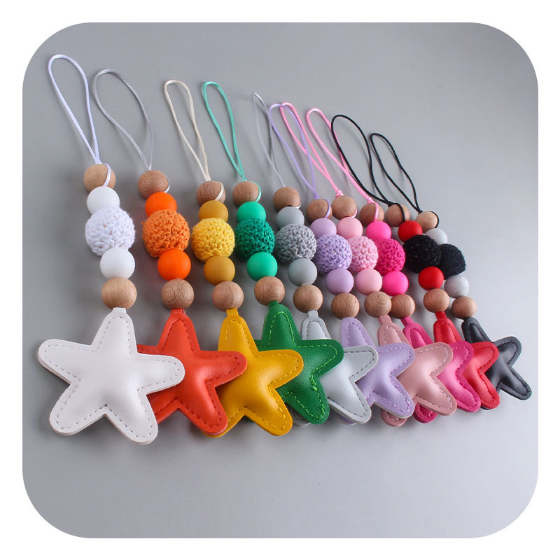 Creativo DIY nuevo colorido estrella de cinco puntas Arco Iris colgante de lana Bola de silicona perlas llavero colgante bolsa colgante