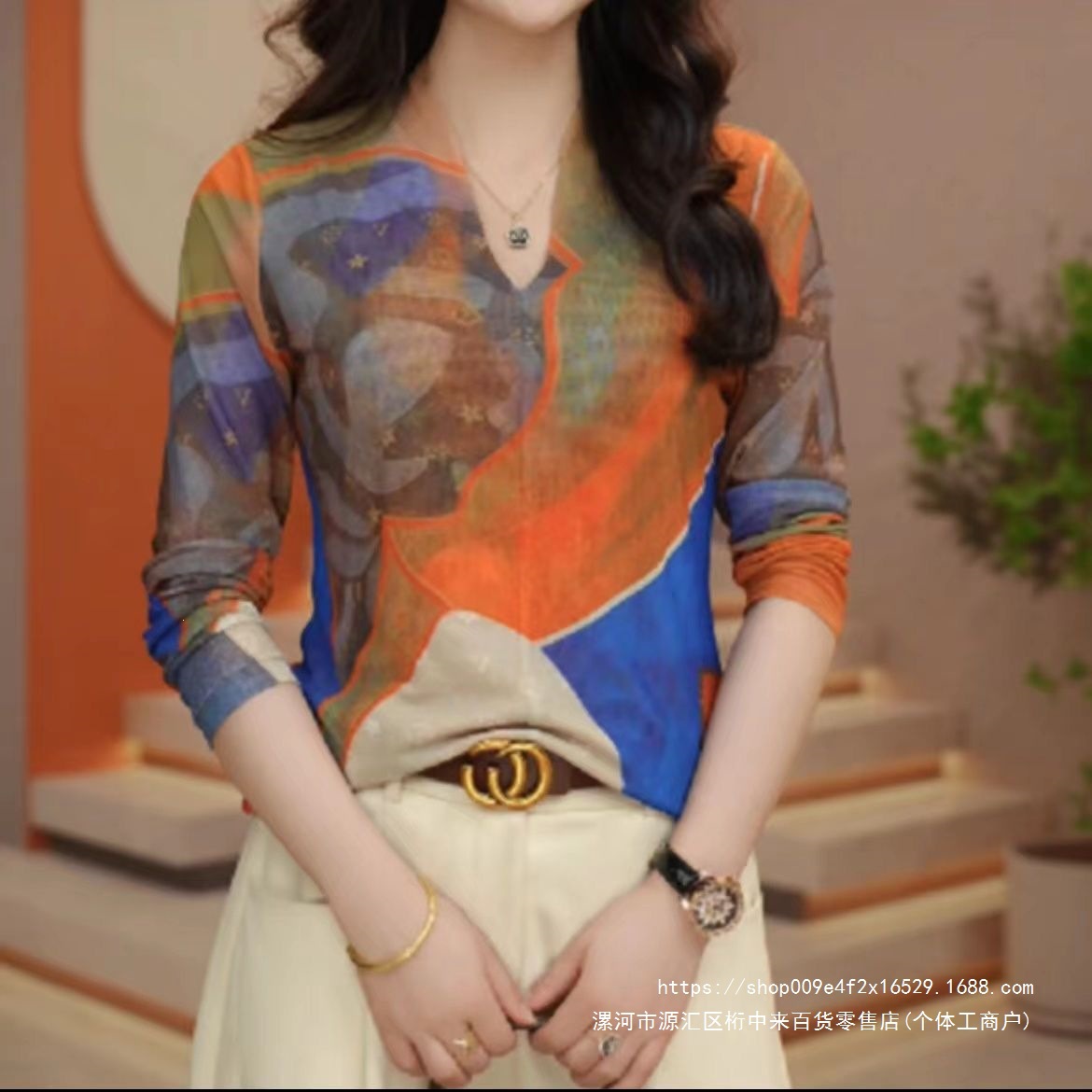 2026 Early Autumn New Arrival High-End Fashionable Unique Collar Slim Fit Mesh Print Versatile Stretch Outerwear