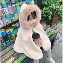儿童秋季斗篷女宝宝冬季新款韩版衣服连帽加绒毛毛衣披肩洋气披风