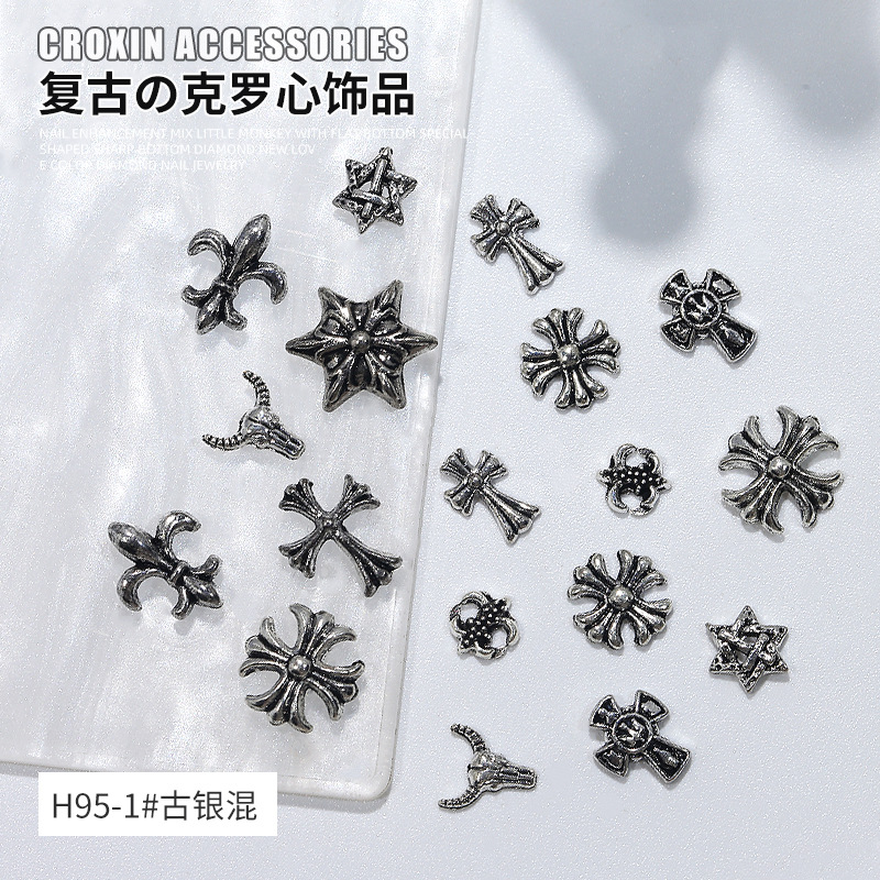 Crocore Nail Art Jewelry Wholesale Internet Celebrity Explosions Cross Metal Nail Diamond Accessories Punk Hexagon Star