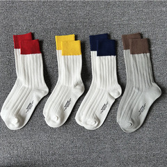 SOCKSTAGE Chunky Colorful Cotton Socks, Versatile Striped Screw Mouth Plain Color Mid-Calf Socks, Retro Japanese Style Trend
