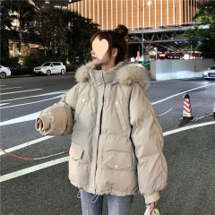 Hong Kong style cotton jacket for women in winter Korean style loose thickened student cotton jacket big wool collar bread jacket trendy