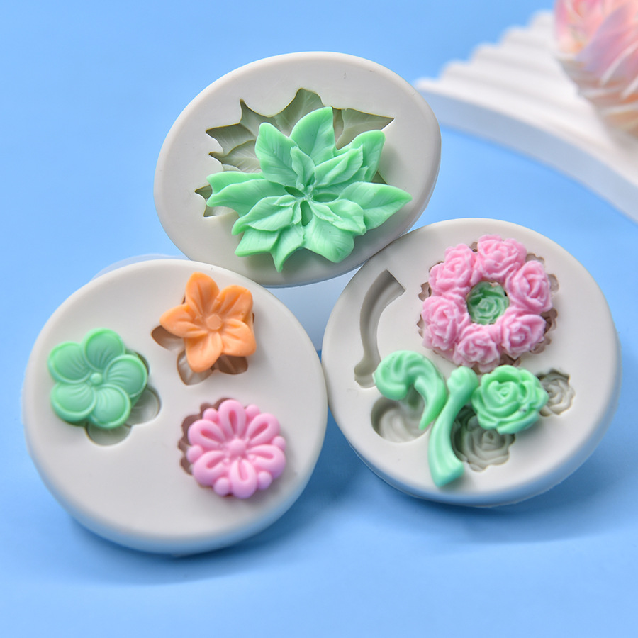 Silicone Mold in the Shape of Leaves and Small Flowers