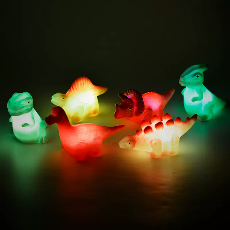 跨境卡通小恐龙洗澡玩具搪胶小动物洗澡遇水发光玩具浴缸洗澡玩具