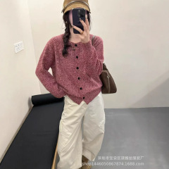 琪镌绘制秋季新款百搭上衣外套休闲针织打底衫圆领针织开衫女开衫