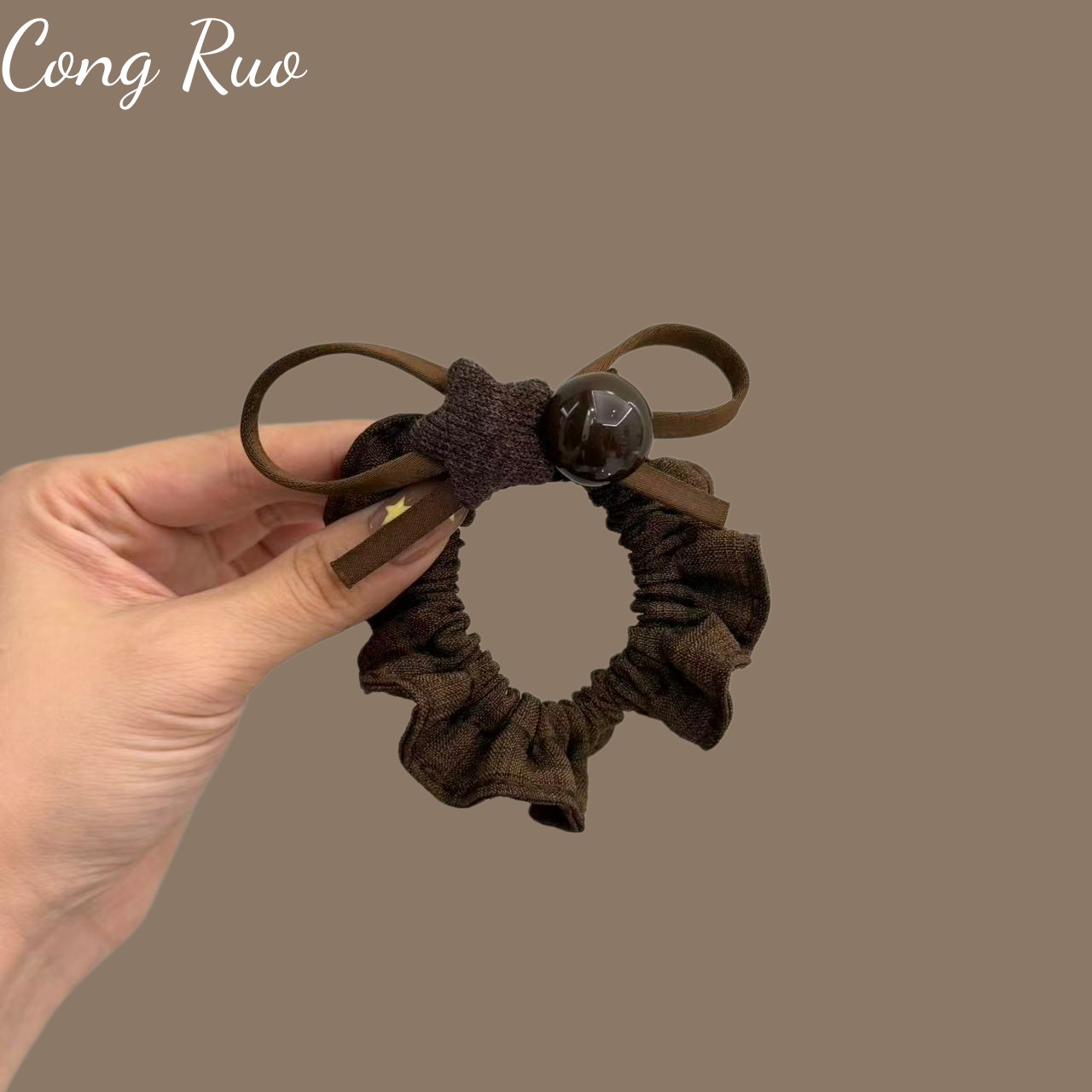 Korean-style new fashion women's headband with stars, beaded bow hair tie, niche ponytail and bun hair rope
