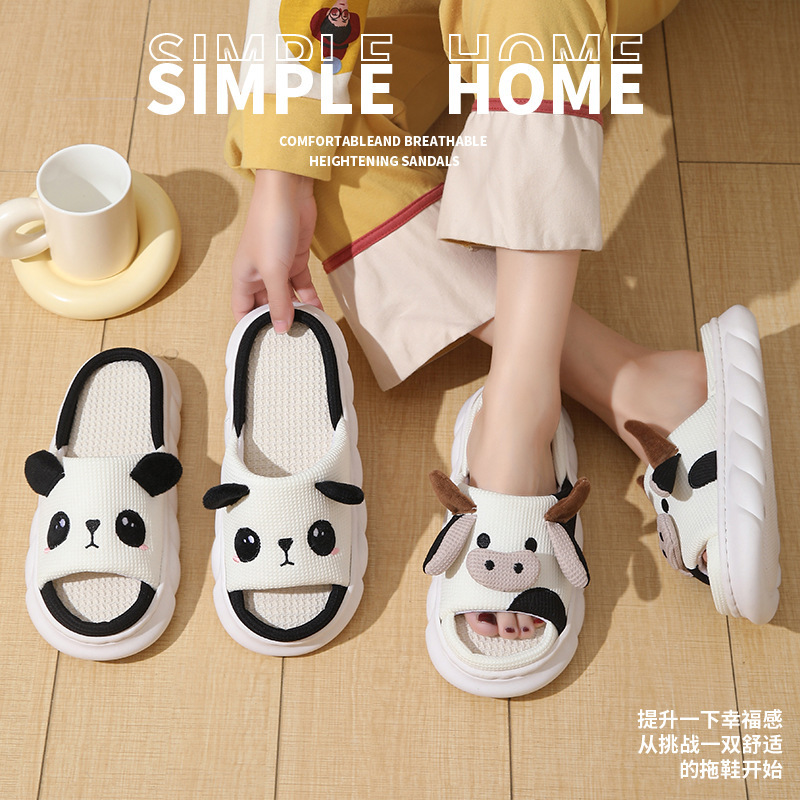 Cow Frog Panda Linen Open Slippers Home Indoor Cute Floor Thick Bottom Comfortable Animal Fabric for Men and Women Cow Frog Panda Linen Open Slippers Home Indoor Cute Floor Thick Bottom Comfortable Animal Fabric for Men and Women