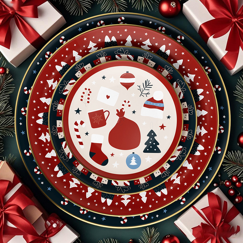 2025 New Christmas Dinner Plate Set Bone China Dishes Plates Hotel Home Ceramic Tableware Cross-Border New Year Gifts