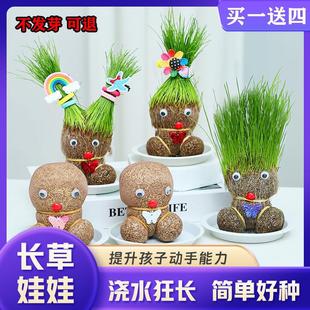Grass Head Doll Green Plant Desktop Hydroponic Kidsren's Easy-To-Grow Grass Plant Kindergarten Potted Small Ornaments