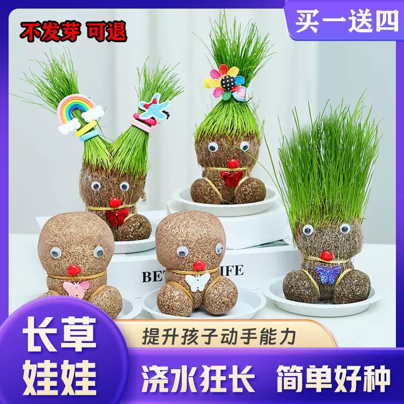 Кукла с травяной головой, зеленое растение, настольная гидропоника, детское легко выращиваемое травяное растение, детский сад, маленькие украшения в горшках