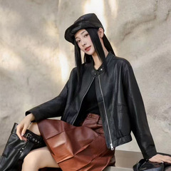 复古黑色立领小皮衣外套女春秋小个子短款2025新款机车PU皮夹克潮