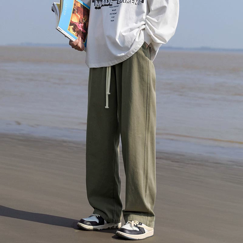 Мужские повседневные брюки цвета хаки, свободные универсальные прямые брюки на весну и осень, мужские брюки из чистого хлопка, японские рабочие брюки