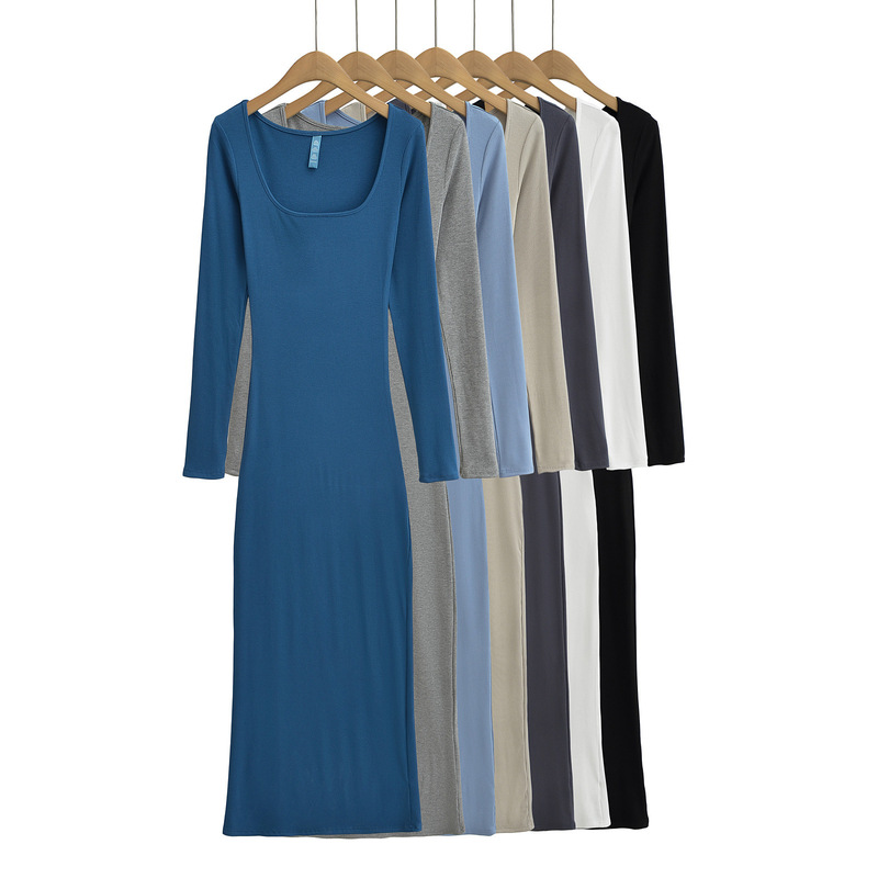 Kardashian hot girl square collar dress women's 2024 new pure desire style curvy sexy tight sheath dress