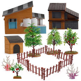 仿真家禽农场道具绿植狗屋房屋围栏模型套装DIY微观沙盘道具摆件