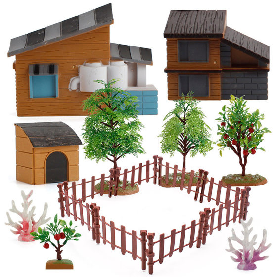 Simulation poultry farm props green plant dog house house fence model set DIY micro sand table props ornaments