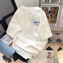 厂家批发英文字母印花圆领情侣款五分袖短袖宽松百搭简约T恤衫