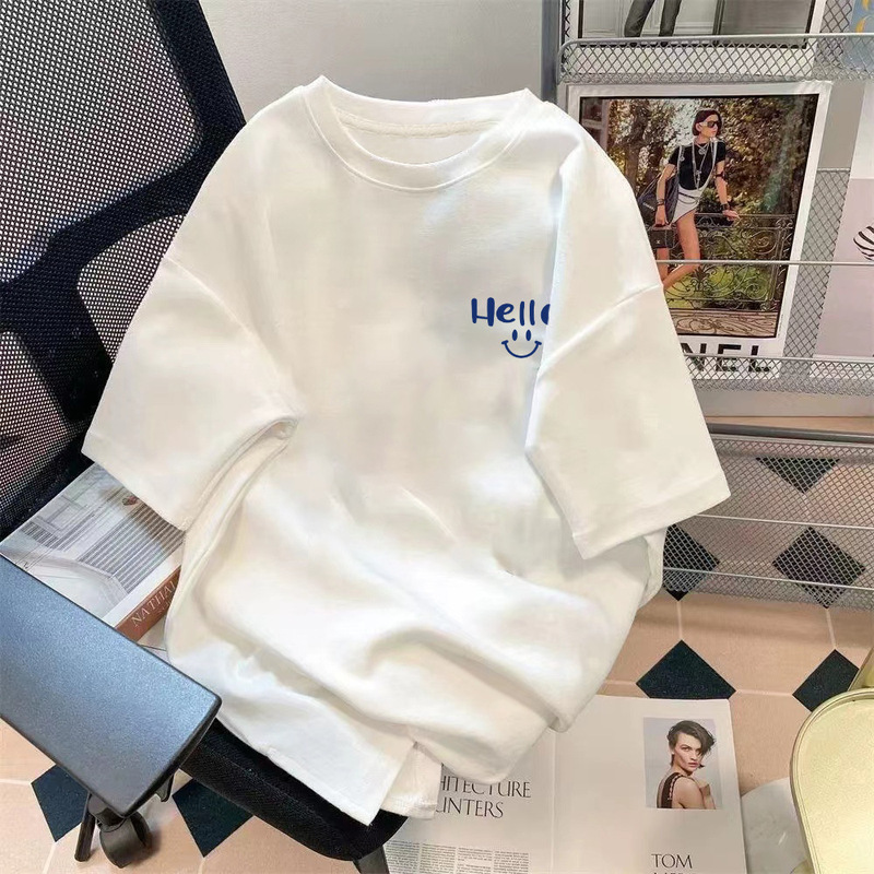 Factory wholesale English letter printing round neck lovers five sleeve short sleeve loose Joker simple T-shirt Factory wholesale English letter printing round neck lovers five sleeve short sleeve loose Joker simple T-shirt