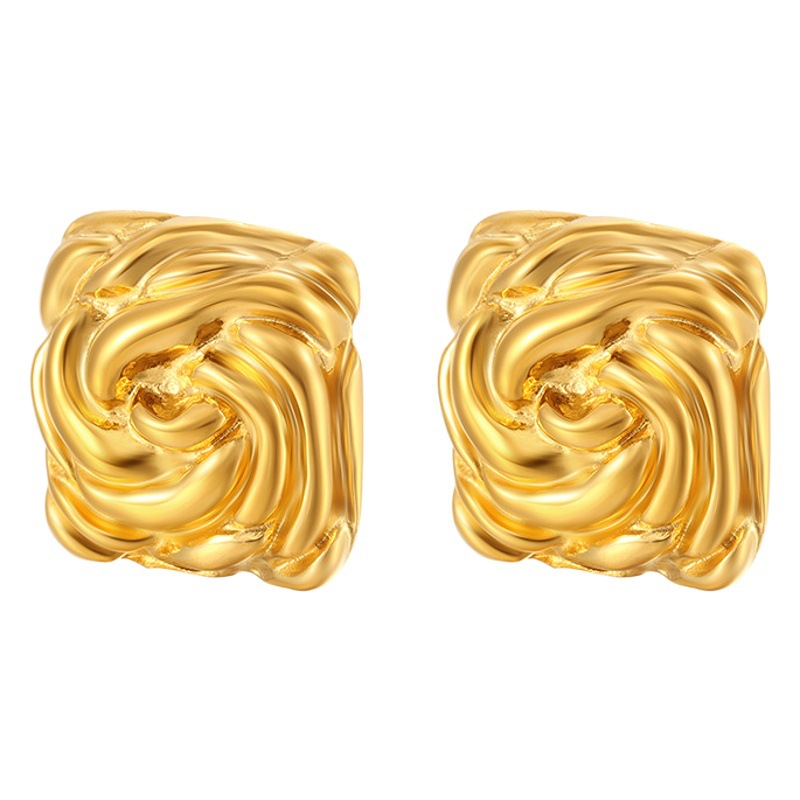 Transfronterizo de alta calidad de moda personalizada pendientes 18K chapado en oro de acero inoxidable cuadrado textura pendientes temperamento al por mayor