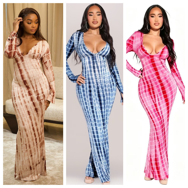 European and American Style Ins Cross-Border Printed Fashion Women's Color-Blocking Loose Hip-Hugging Dress, Casual Home Wear V-Neck Long-Sleeve Dress European and American Style Ins Cross-Border Printed Fashion Women's Color-Blocking Loose Hip-Hugging Dress, Casual Home Wear V-Neck Long-Sleeve Dress