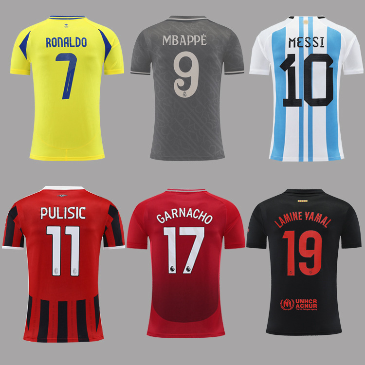 European and American Football Uniforms Argentina Messi No. 10 Manchester City No. 9 Portugal Ronaldo Uniform Top No. 9 Mbappe T-Shirt