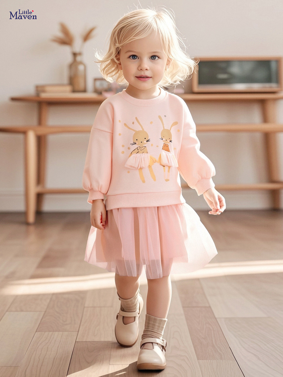 Little maven comercio exterior transfronterizo ropa para niños al por mayor vestido de malla para niñas europeas y americanas falda para niños de dibujos animados de otoño image 1