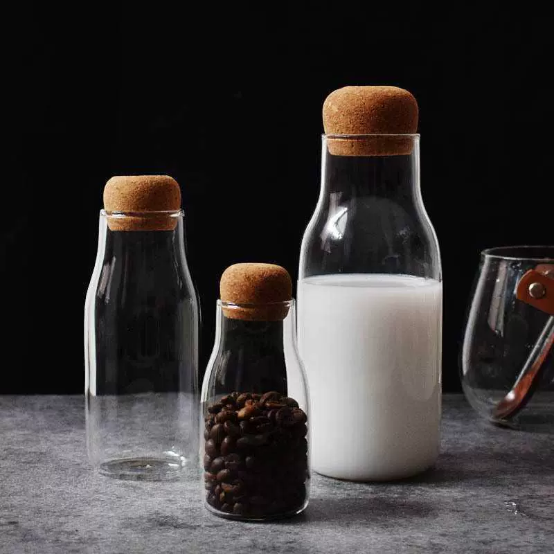 厂家高硼硅透明玻璃咖啡豆储物罐 软木塞茶叶密封罐 杂粮收纳盒