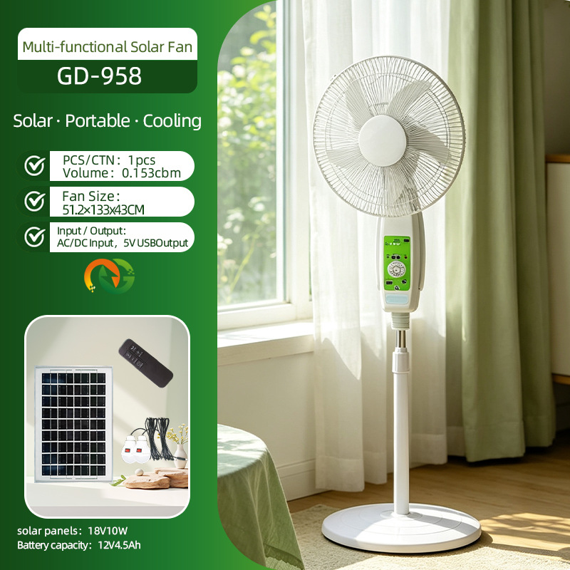 Nuevos productos transfronterizos ventilador solar doméstico de 16 pulgadas ventilador vertical de control remoto ventilador solar vertical