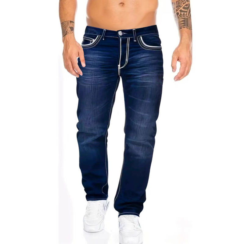 Cross-Border Hot-Selling European and American High-Quality Wish New Men's Slim-Fit Double-Stitched Jeans Amazon Three-Color Denim