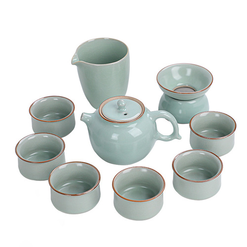 Retro Ru Kiln Tea Set Open Piece Ceramic Teapot Teacup Kung Fu Tea Set Wholesale Tianqing Business Gift Ru Porcelain