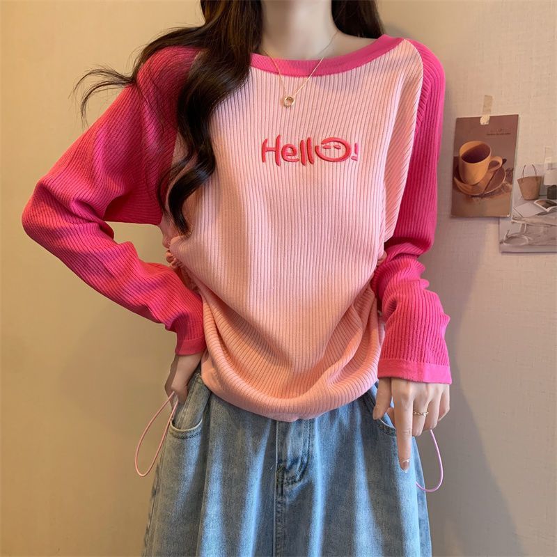 ひもを引いてくぼみをつなぎ合わせて色の長袖のtシャツの女性の春と秋冬の2023新型の婦人服のゆったりしていてやせている大きいサイズの上着を現します。|undefined