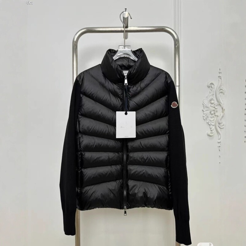 Autumn and Winter New down Jacket High Version m Brand Diagonal Stripe Stand Collar Lightweight Wool Sleeve Splicing V-Neck Knit Sweater