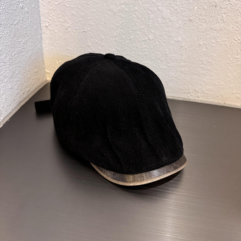 Hong Kong estilo de calles retro clásico sólido sombrero hacia adelante para hombres y mujeres invierno de otoño y boina de terciopelo versátil muestra cara pequeña