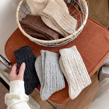 袜子女秋冬季加厚点子纱羊毛麻花纯色日系保暖情侣双针中筒堆堆袜