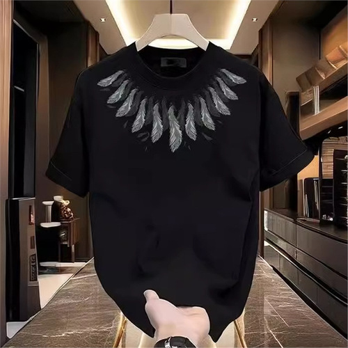 Heavyweight trendy pure cotton printed men's short sleeve T-shirt 2025 summer fashion casual round neck T-shirt