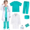 White coat, green set, stethoscope