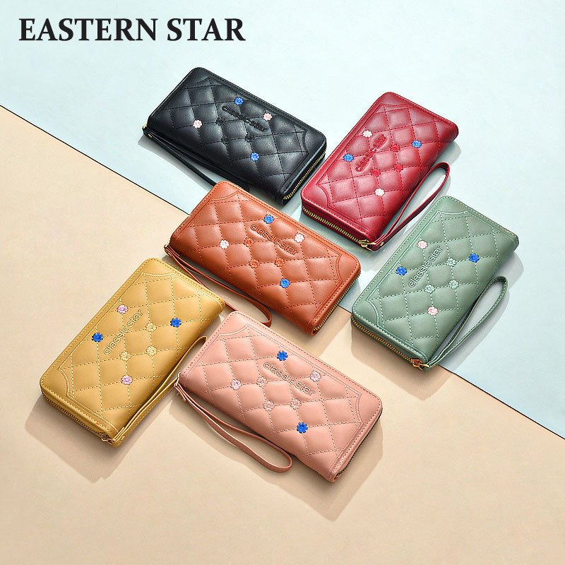 Cartera larga con cremallera, estilo coreano, con detalles en contraste