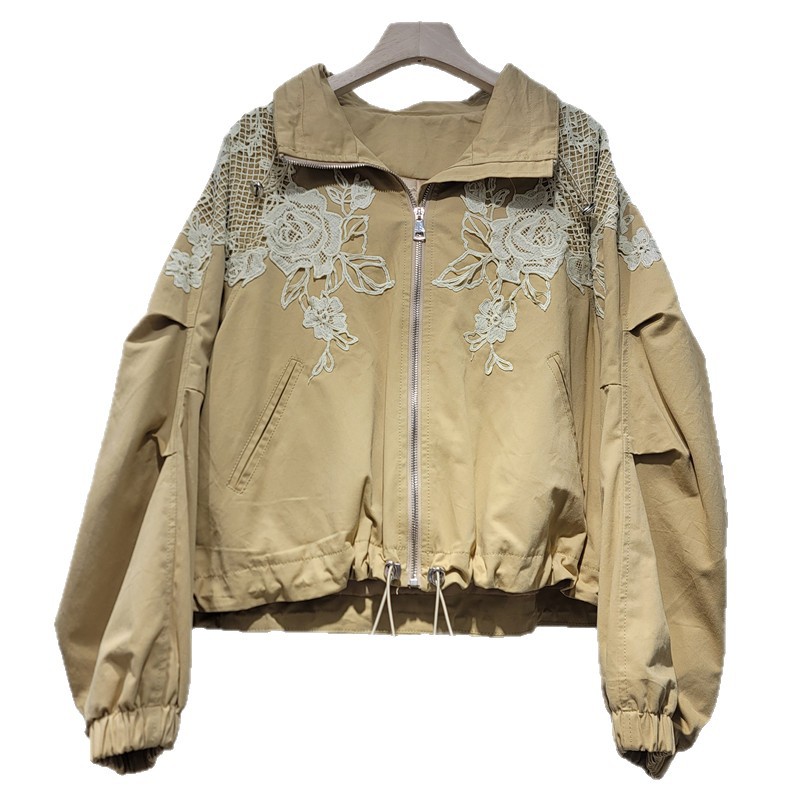 Estación europea 2026 primavera nueva moda retro estilo de encaje de cuello corto chaqueta mujer bordada hombre pequeño