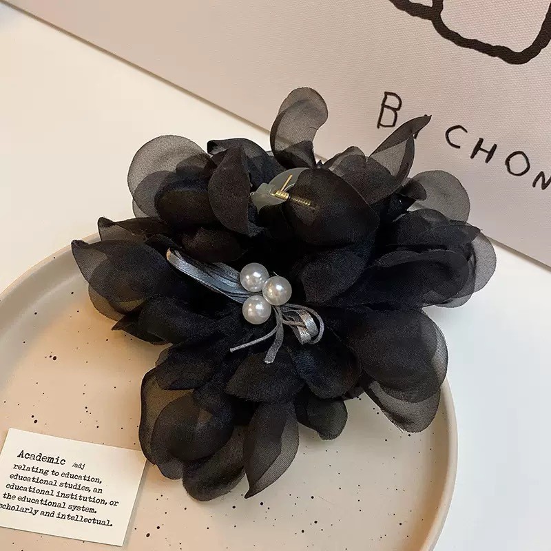 Black shiffon crab pin, flowered